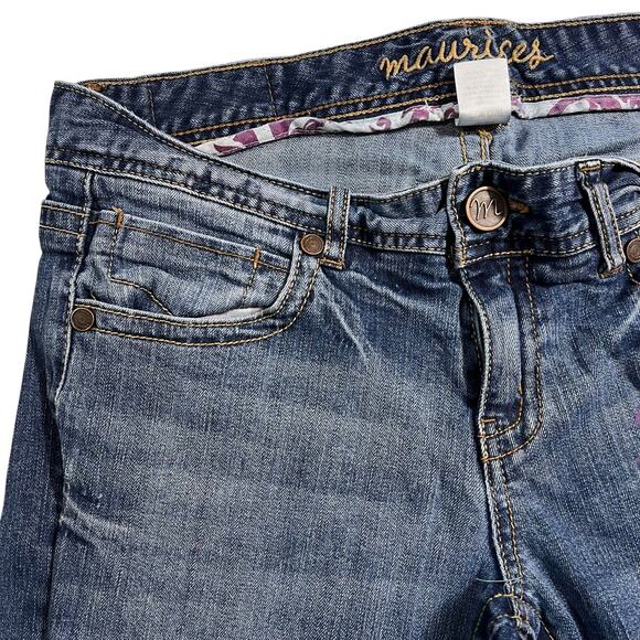 Maurices Womens Denim Blue Jeans Flare Leg Paint Distressed Medium Wash Size 7 8 - Picture 4 of 11